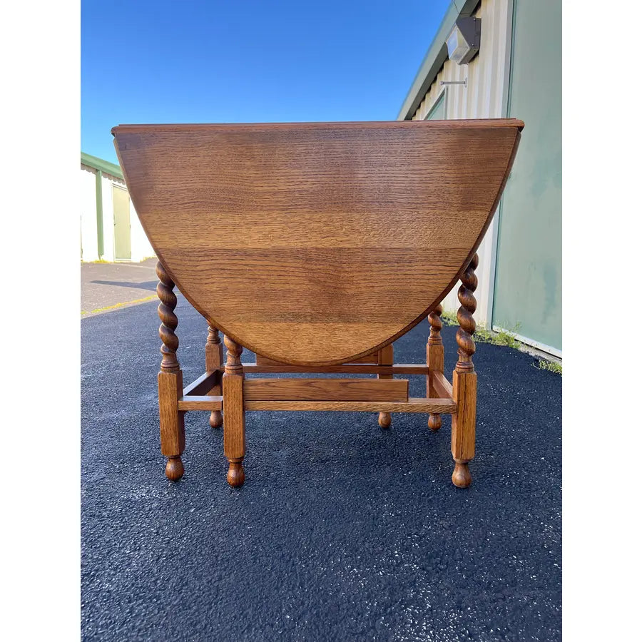 Early 1900's English Oak Barley Twist Oval Gate Leg Table