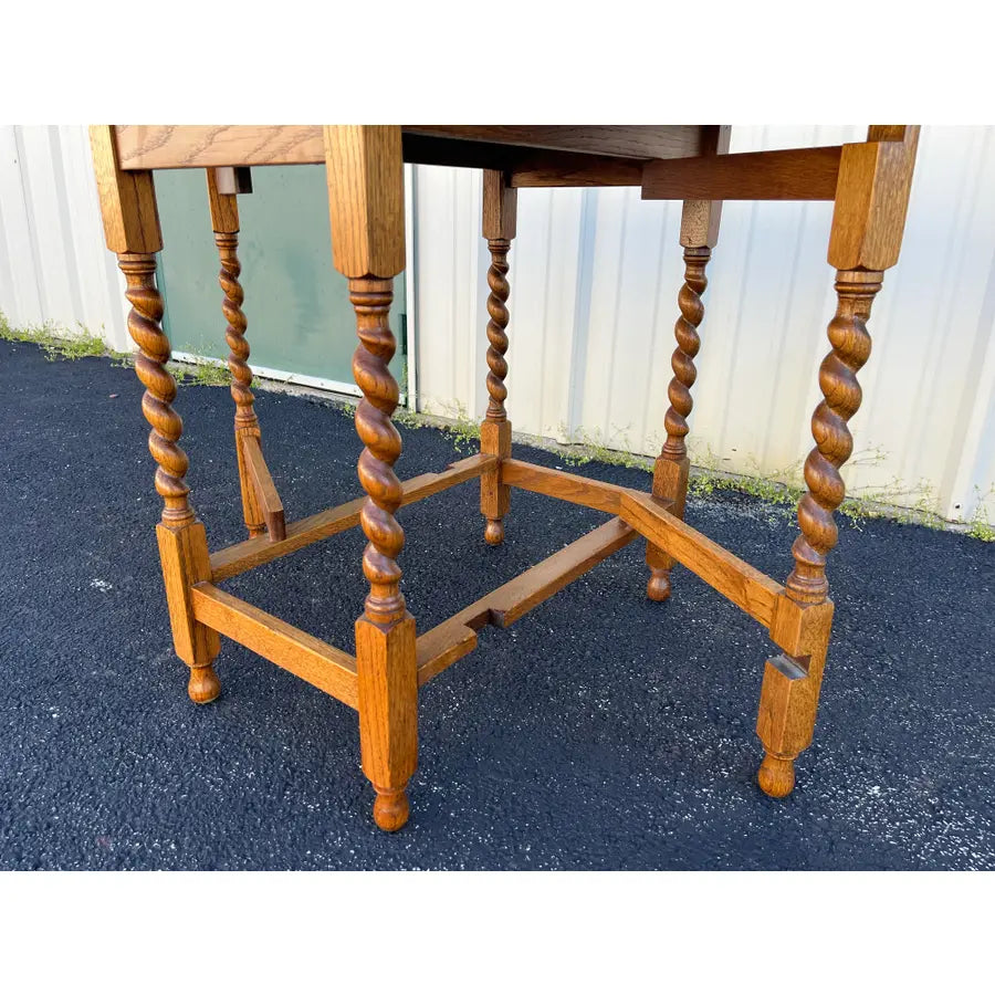 Early 1900's English Oak Barley Twist Oval Gate Leg Table