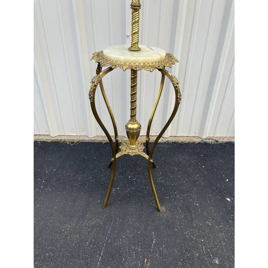 Early 1900's Juno Brass and Marble Telescoping Piano Floor Lamp With Painted Globe