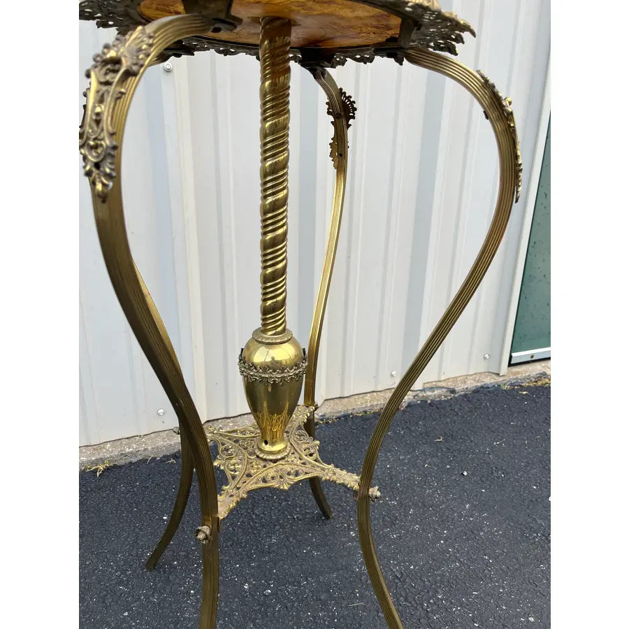 Early 1900's Juno Brass and Marble Telescoping Piano Floor Lamp With Painted Globe