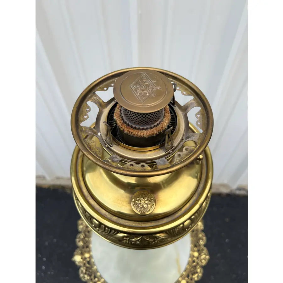 Early 1900's Juno Brass and Marble Telescoping Piano Floor Lamp With Painted Globe