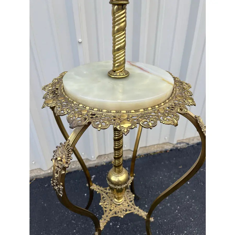 Early 1900's Juno Brass and Marble Telescoping Piano Floor Lamp With Painted Globe
