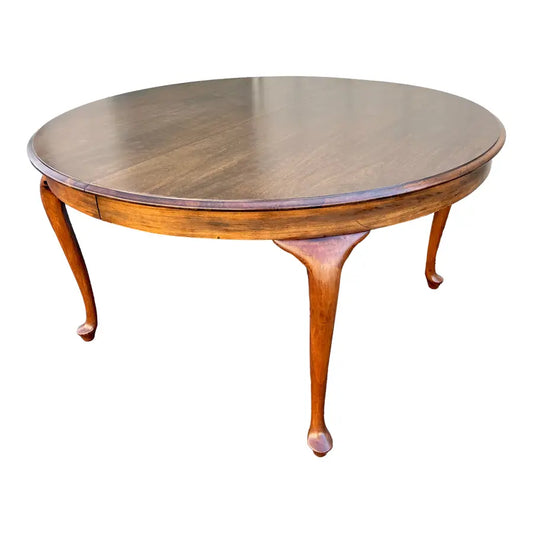 Early 1900s Large Round Oak Farmhouse Dining Table