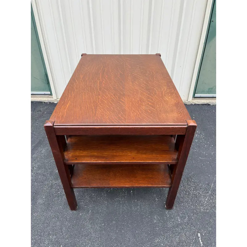 Early 1900s Limberts Quartersawn Oak Arts & Crafts Desk With Side Bookshelves