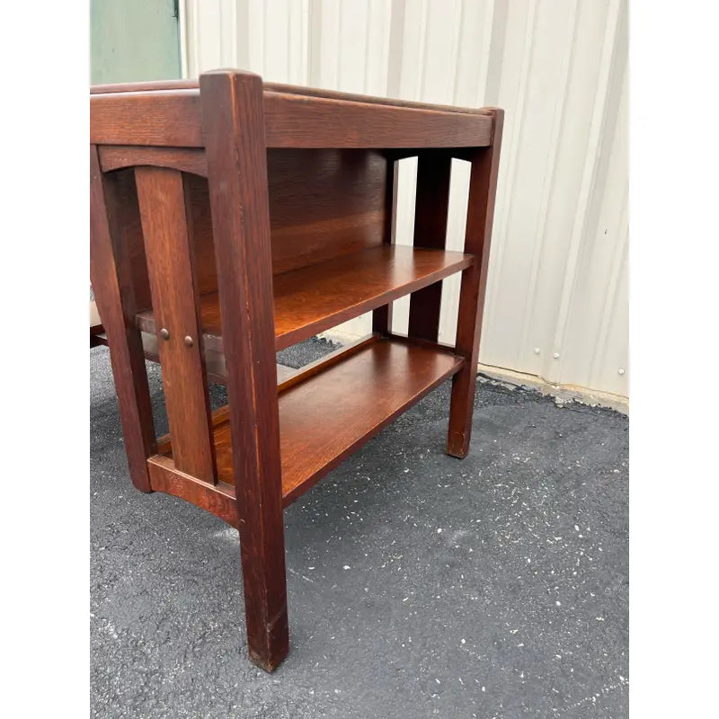Early 1900s Limberts Quartersawn Oak Arts & Crafts Desk With Side Bookshelves