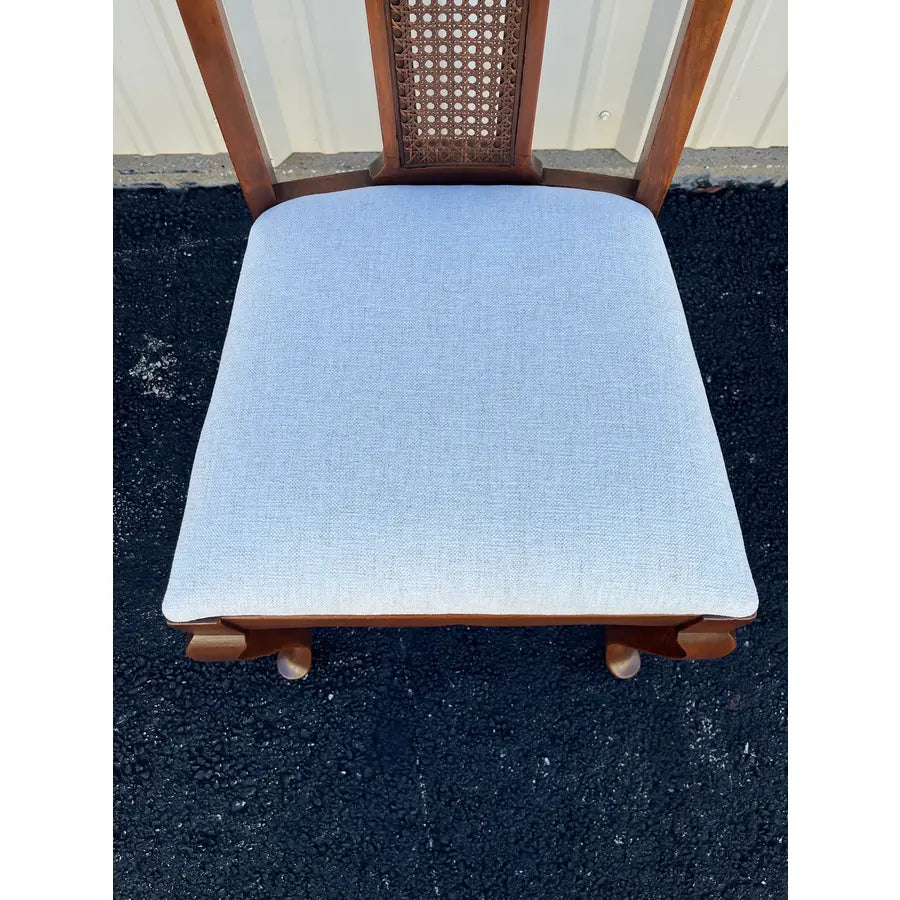 Early 1900s Walnut Cane Back Dining Chairs- Set of 6- Newly Reupholstered
