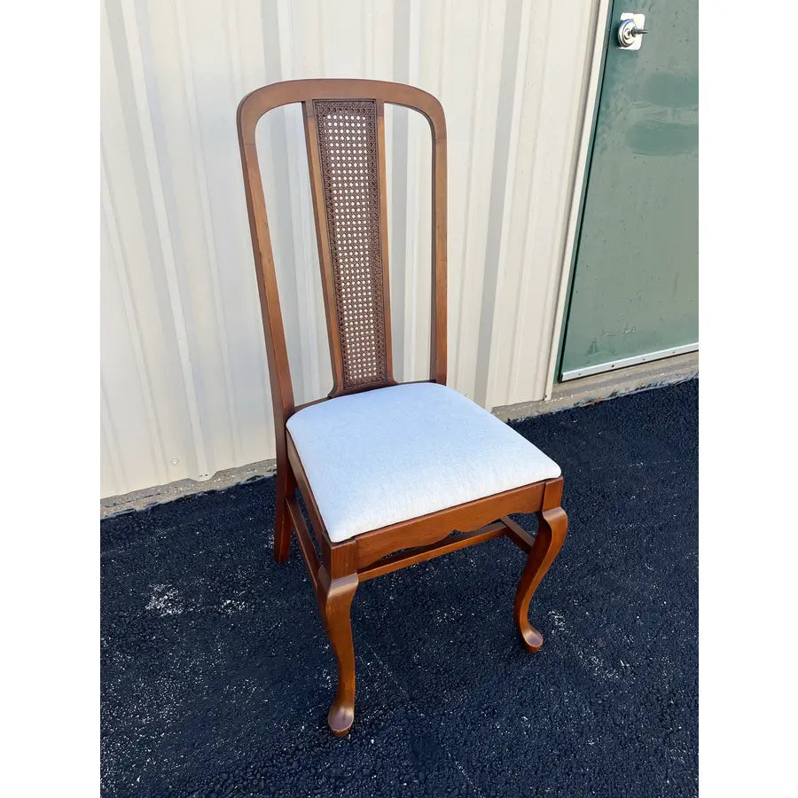 Early 1900s Walnut Cane Back Dining Chairs- Set of 6- Newly Reupholstered