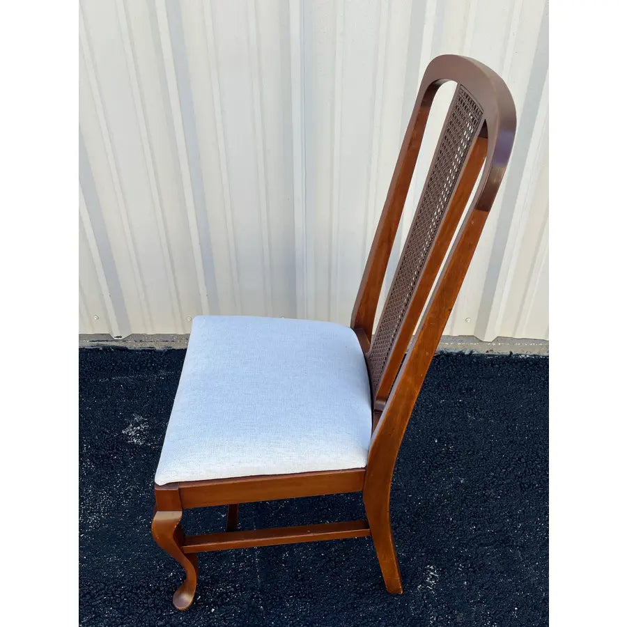 Early 1900s Walnut Cane Back Dining Chairs- Set of 6- Newly Reupholstered