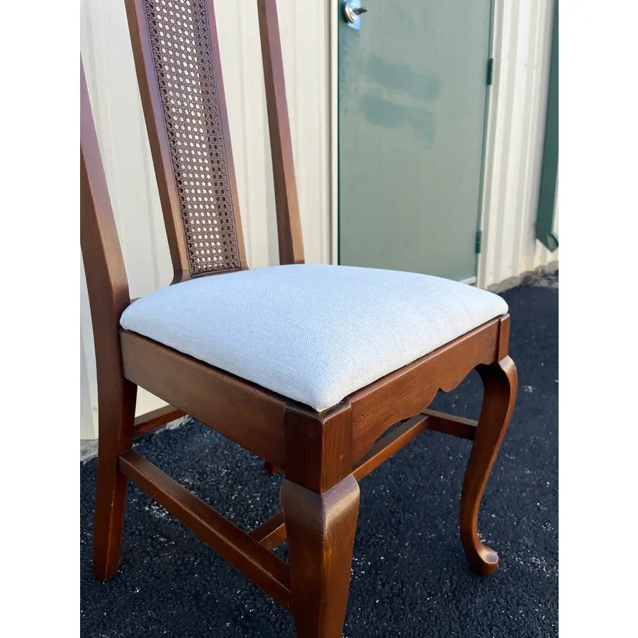 Early 1900s Walnut Cane Back Dining Chairs- Set of 6- Newly Reupholstered