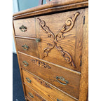 Early American Tiger Oak Tall Chest of Drawers With Mirror