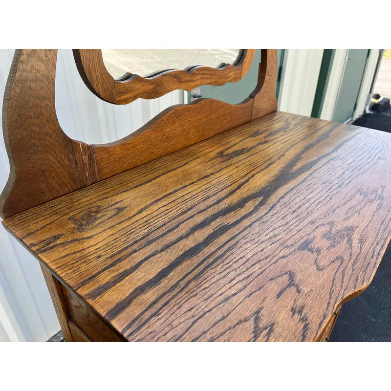 Early American Tiger Oak Tall Chest of Drawers With Mirror