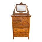 Early American Tiger Oak Tall Chest of Drawers With Mirror