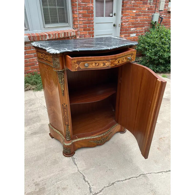 Early French Louis XV Dry Bar Cabinet or Commode- Black Marble Top