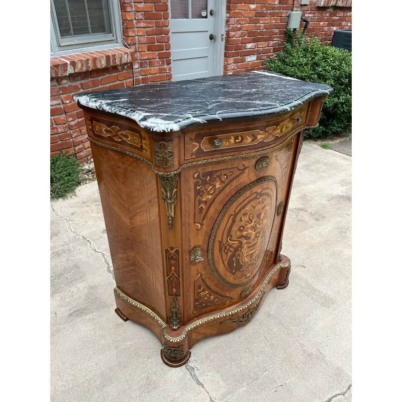 Early French Louis XV Dry Bar Cabinet or Commode- Black Marble Top
