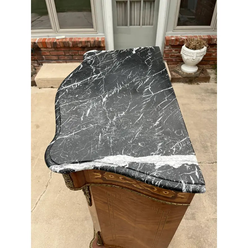 Early French Louis XV Dry Bar Cabinet or Commode- Black Marble Top