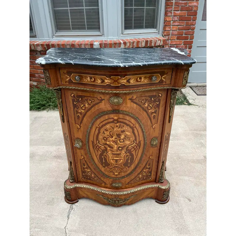 Early French Louis XV Dry Bar Cabinet or Commode- Black Marble Top