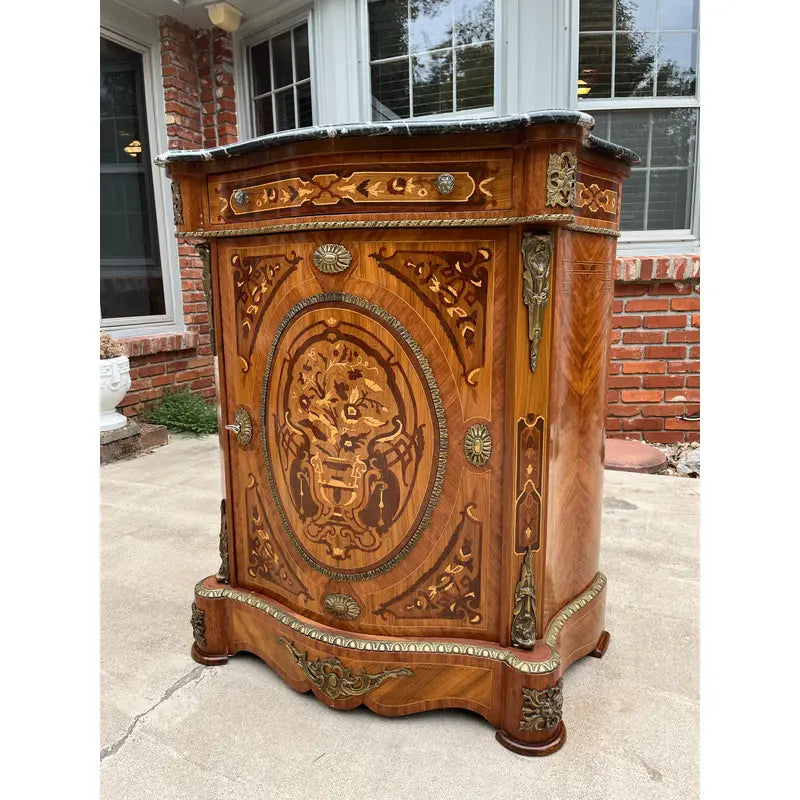 Early French Louis XV Dry Bar Cabinet or Commode- Black Marble Top