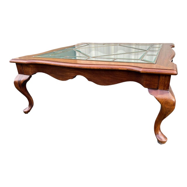 Ethan Allen Inspired French Country Leaded Glass Cherry Coffee Table