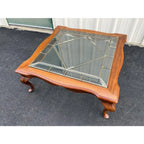 Ethan Allen Inspired French Country Leaded Glass Cherry Coffee Table
