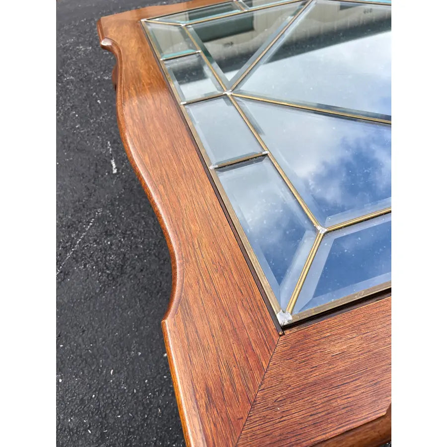 Ethan Allen Inspired French Country Leaded Glass Cherry Coffee Table