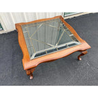 Ethan Allen Inspired French Country Leaded Glass Cherry Coffee Table