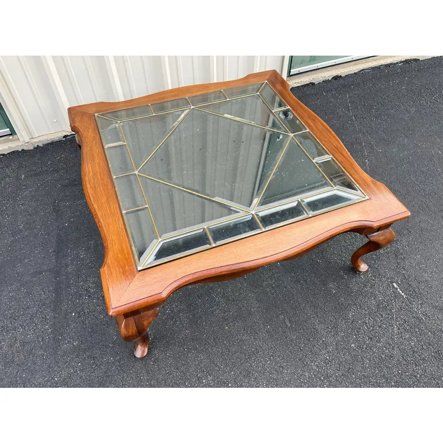 Ethan Allen Inspired French Country Leaded Glass Cherry Coffee Table