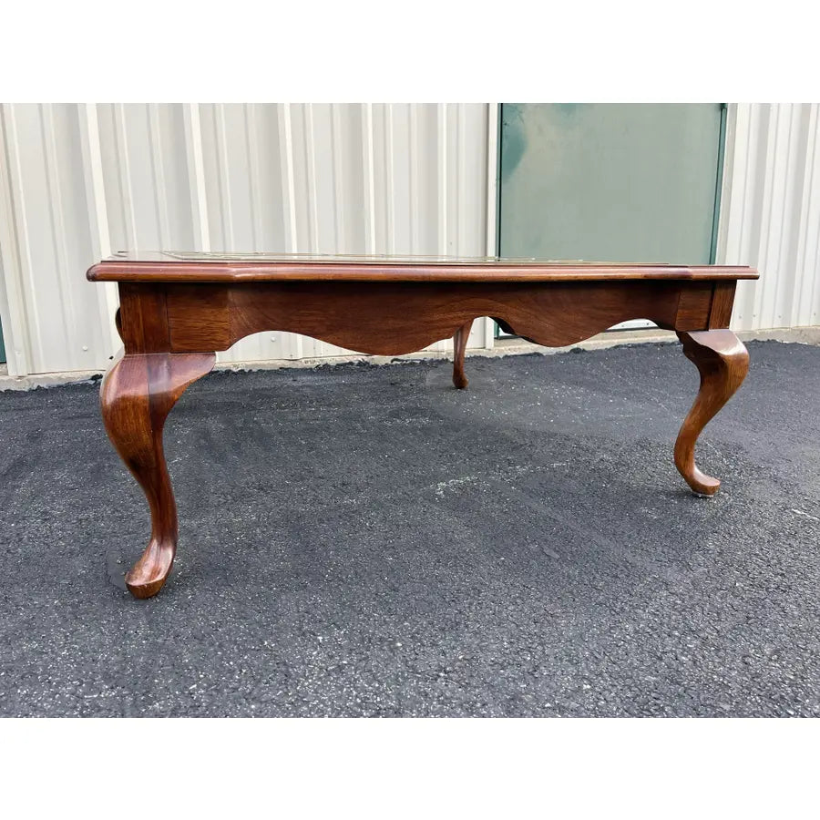 Ethan Allen Inspired French Country Leaded Glass Cherry Coffee Table