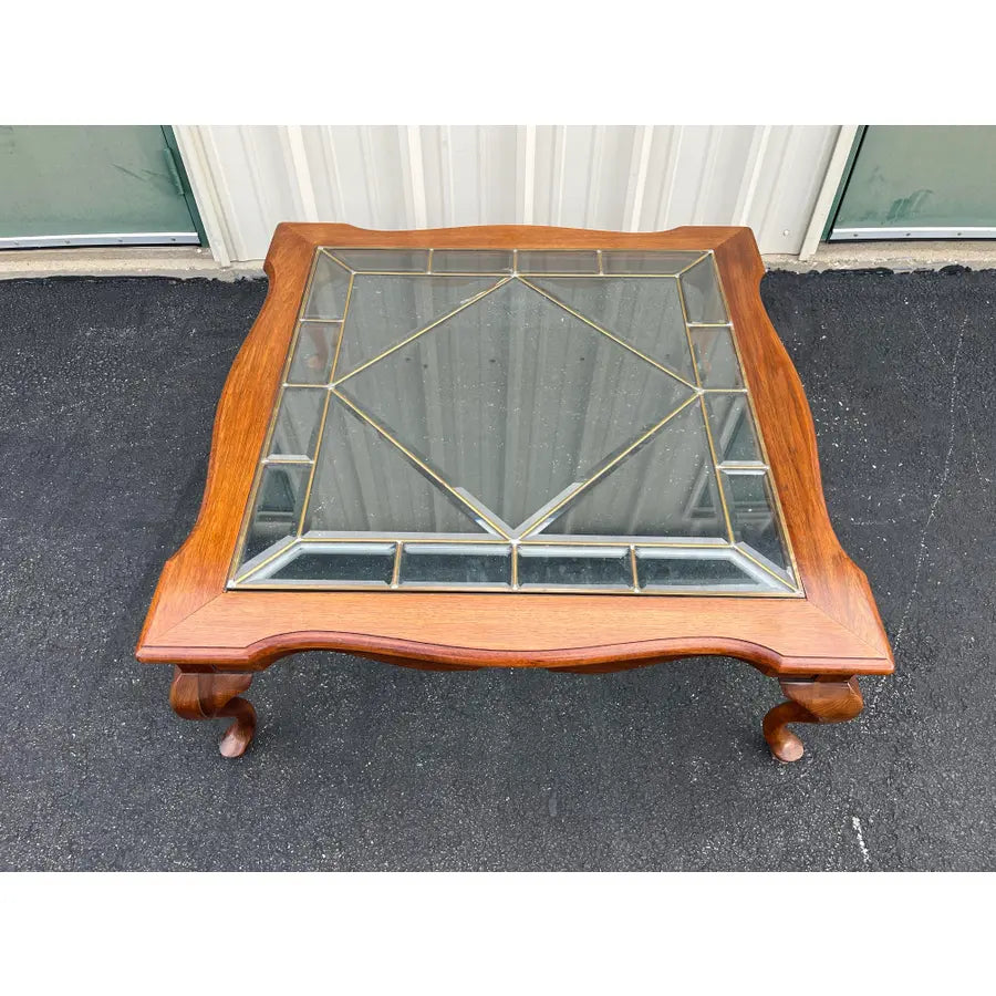 Ethan Allen Inspired French Country Leaded Glass Cherry Coffee Table