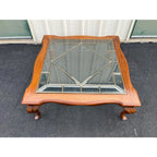 Ethan Allen Inspired French Country Leaded Glass Cherry Coffee Table