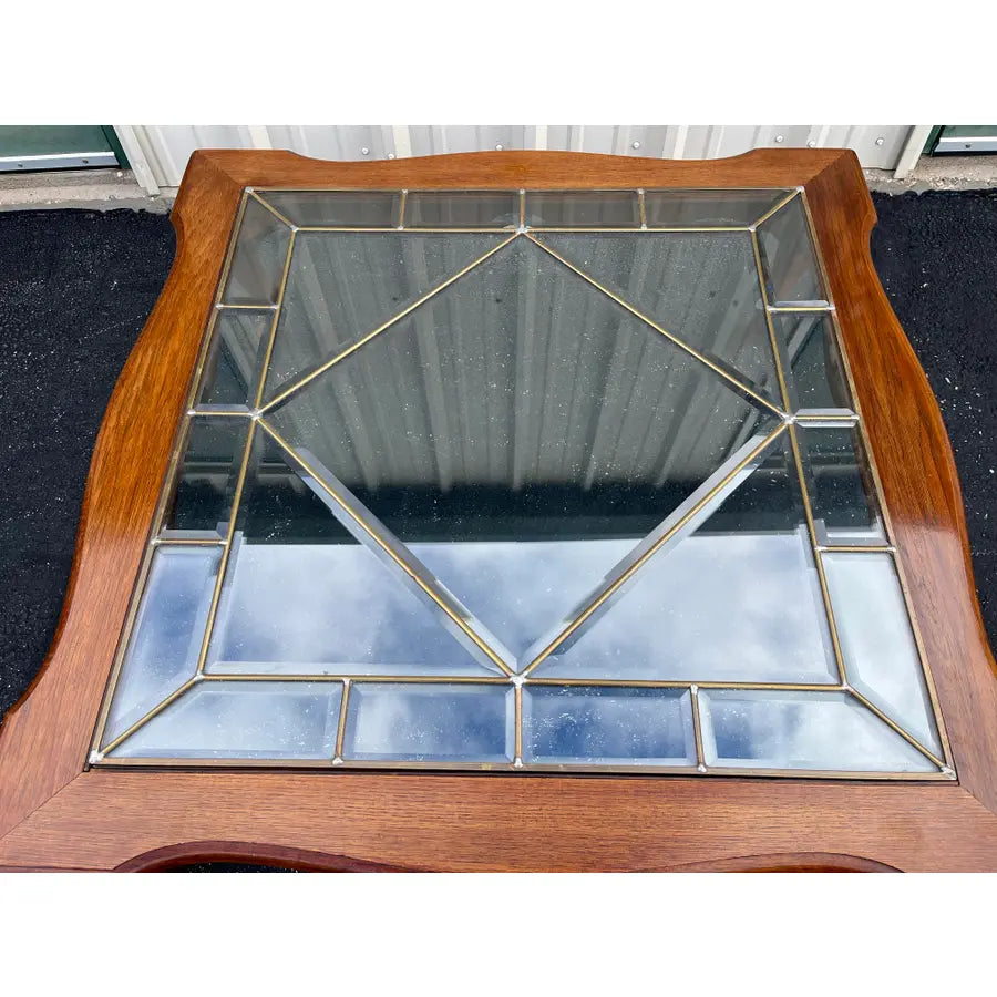 Ethan Allen Inspired French Country Leaded Glass Cherry Coffee Table