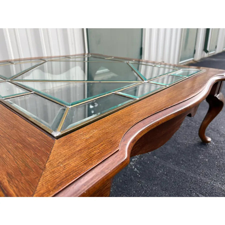 Ethan Allen Inspired French Country Leaded Glass Cherry Coffee Table