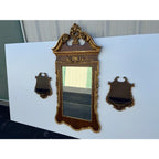 Florentine Style Mahogany Wall Mirror and Shelves, 3 Pieces