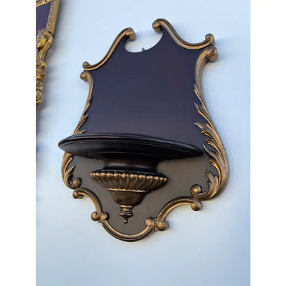 Florentine Style Mahogany Wall Mirror and Shelves, 3 Pieces