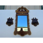 Florentine Style Mahogany Wall Mirror and Shelves, 3 Pieces