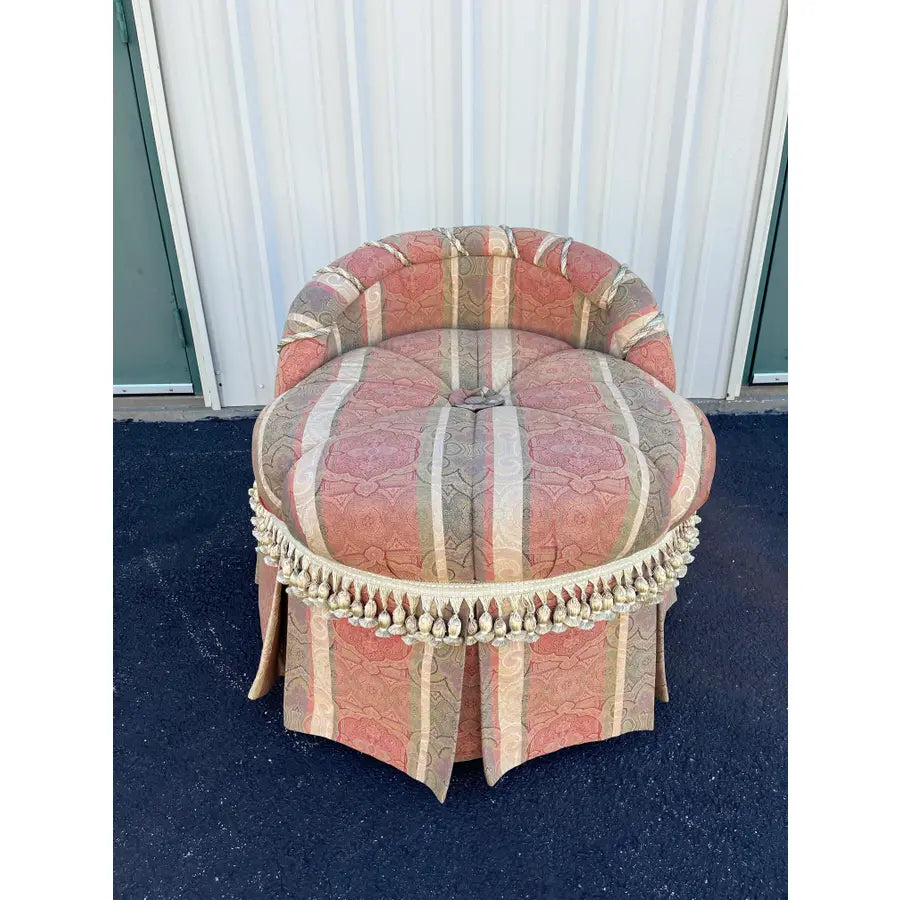 French Style Overstuffed Bedroom Chair or Changing Pouf With Pleated Skirt
