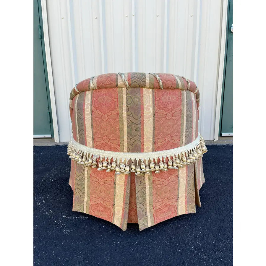 French Style Overstuffed Bedroom Chair or Changing Pouf With Pleated Skirt