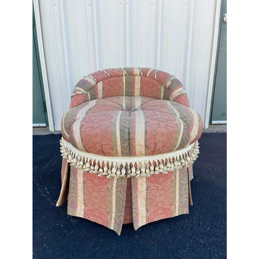 French Style Overstuffed Bedroom Chair or Changing Pouf With Pleated Skirt