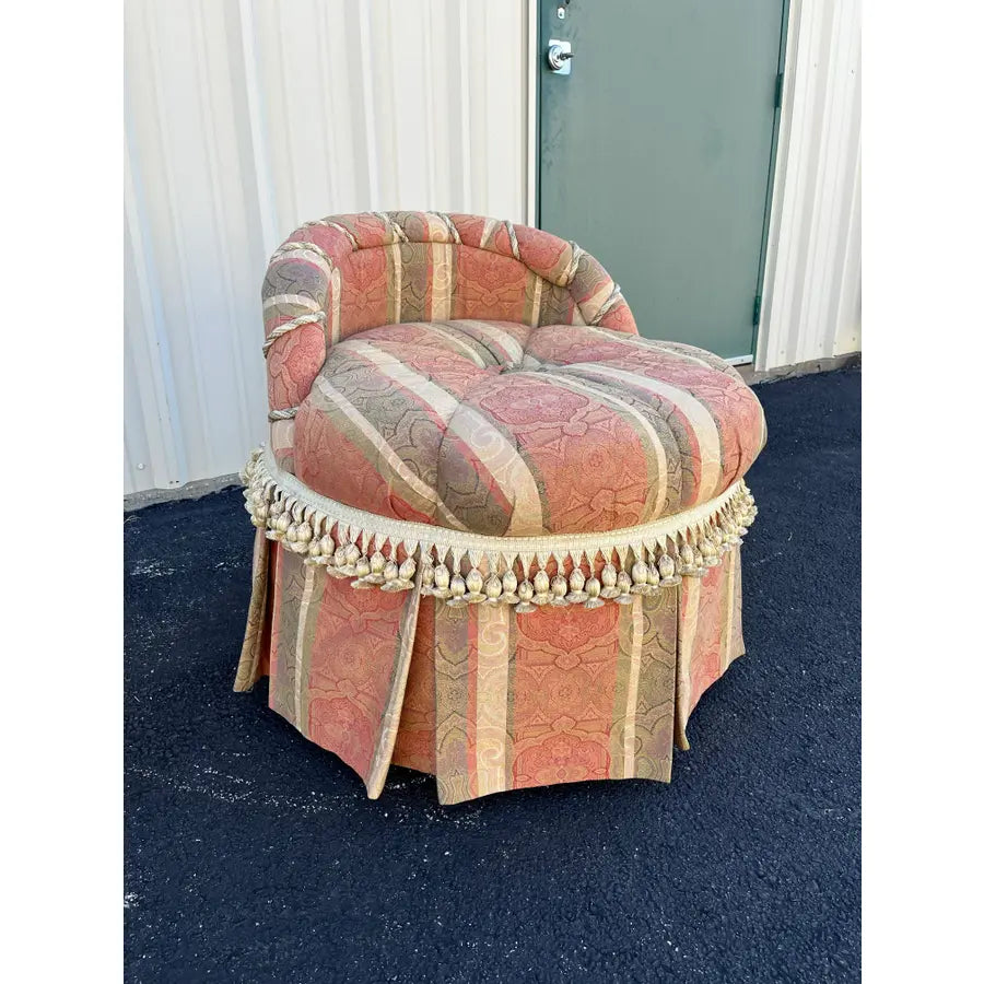 French Style Overstuffed Bedroom Chair or Changing Pouf With Pleated Skirt