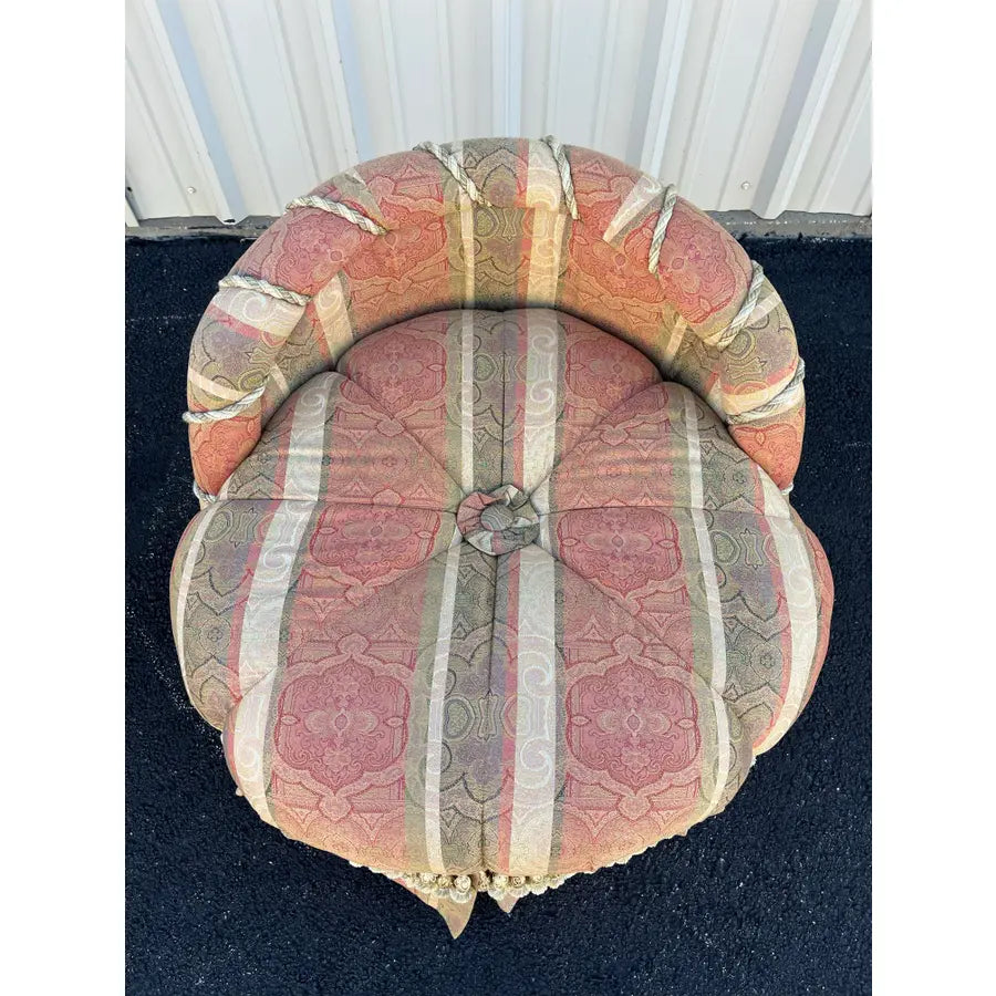 French Style Overstuffed Bedroom Chair or Changing Pouf With Pleated Skirt