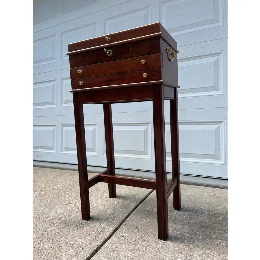 Georgian Leather Top Mahogany Jewelry Chest- England 1980’s
