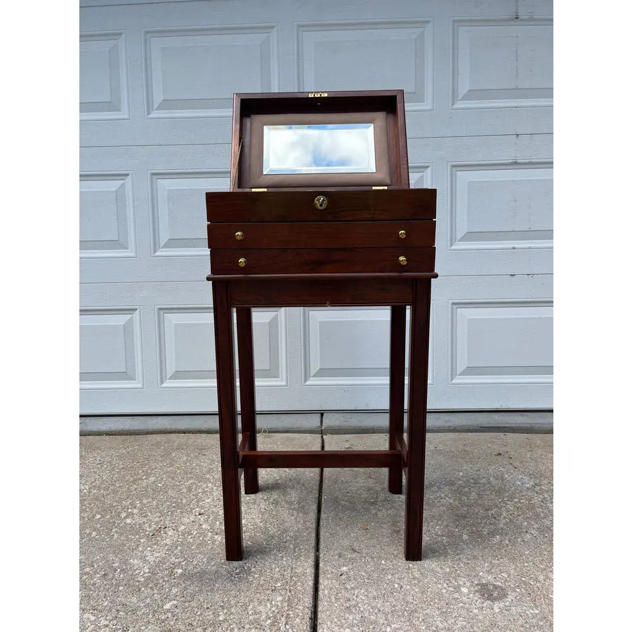 Georgian Leather Top Mahogany Jewelry Chest- England 1980’s