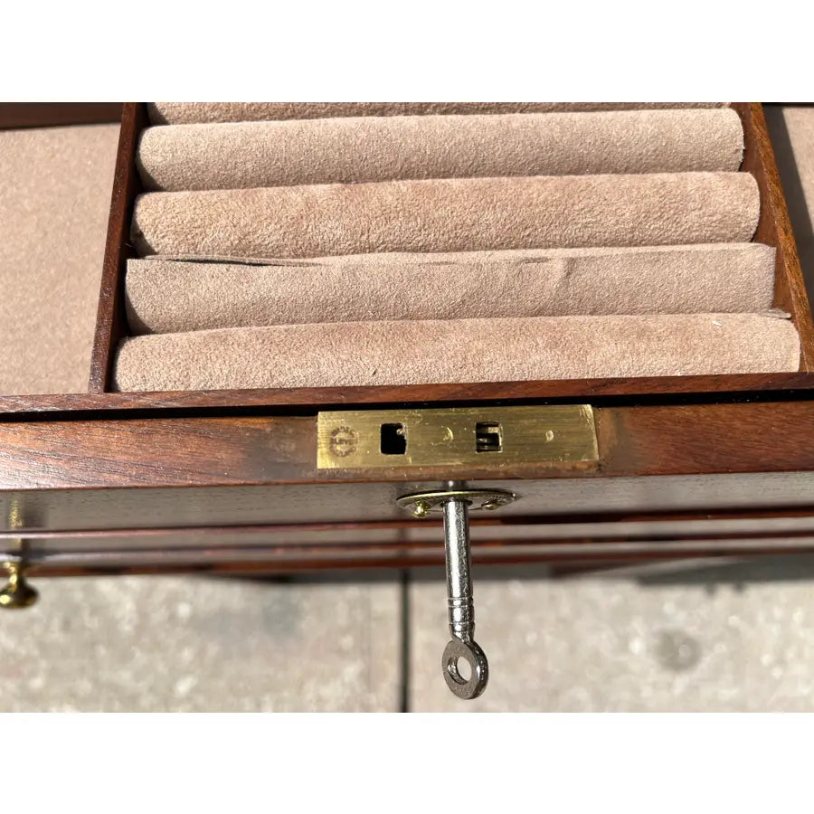 Georgian Leather Top Mahogany Jewelry Chest- England 1980’s