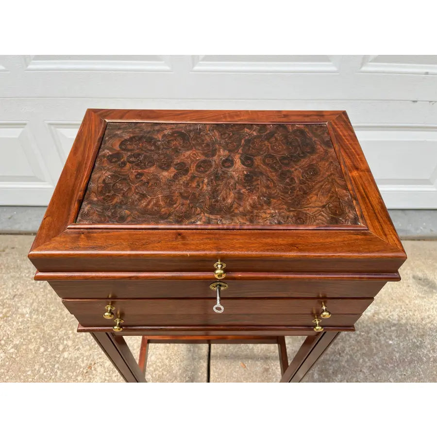 Georgian Leather Top Mahogany Jewelry Chest- England 1980’s