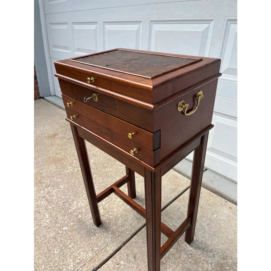 Georgian Leather Top Mahogany Jewelry Chest- England 1980’s
