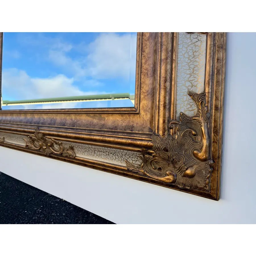 Gold Venetian Style Beveled Glass Rectangular Wall Mirror