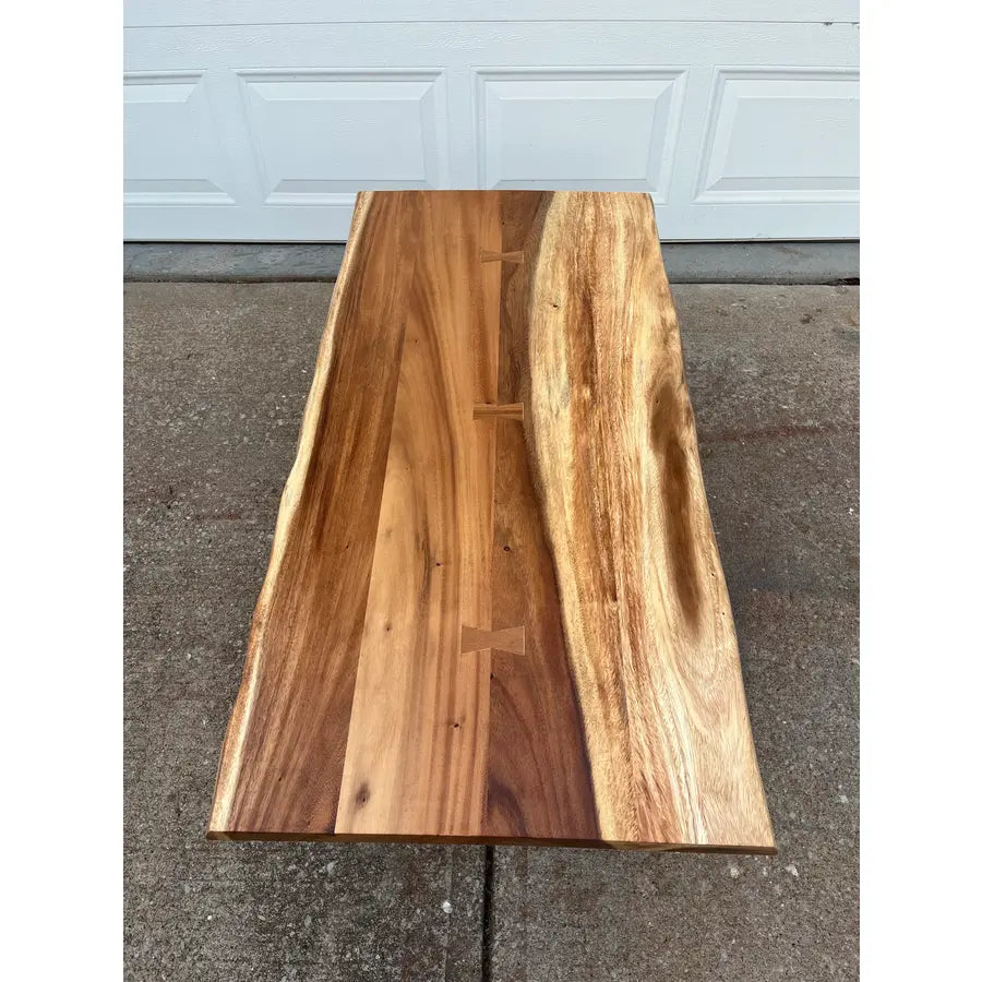 Industrial Style Live Edge Walnut Cocktail Coffee Table With Bow Tie Inlays