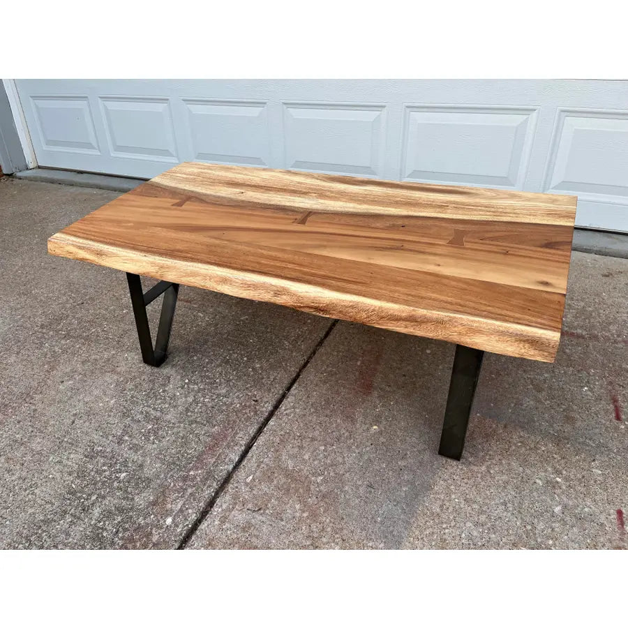 Industrial Style Live Edge Walnut Cocktail Coffee Table With Bow Tie Inlays