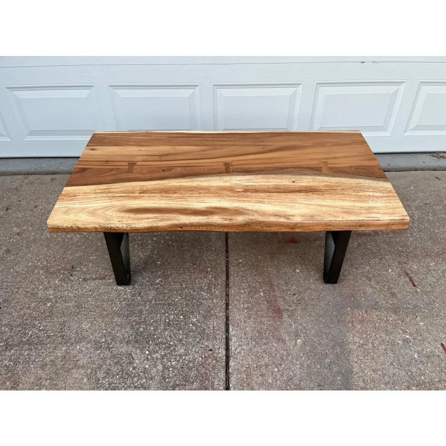 Industrial Style Live Edge Walnut Cocktail Coffee Table With Bow Tie Inlays
