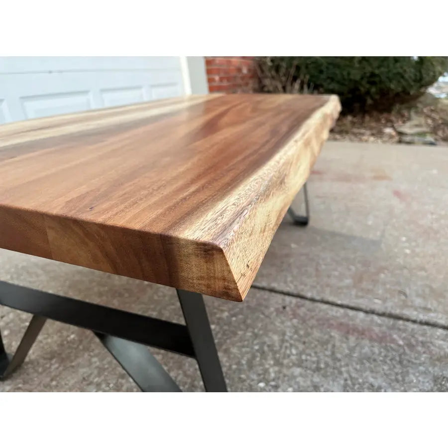Industrial Style Live Edge Walnut Cocktail Coffee Table With Bow Tie Inlays