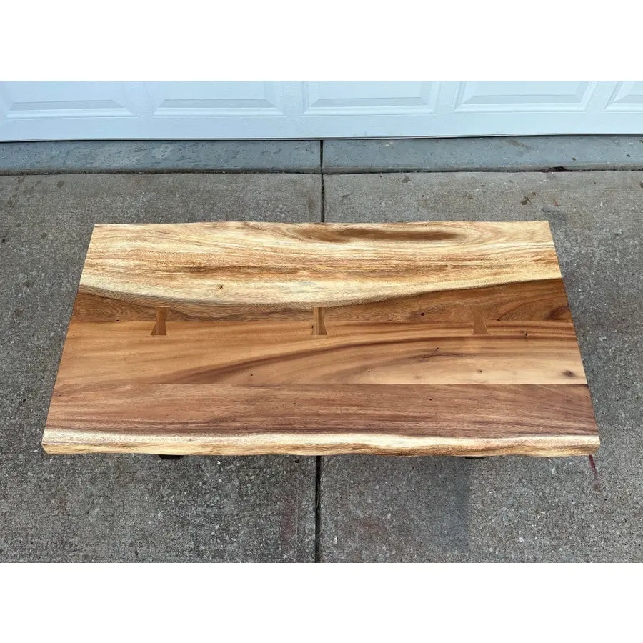 Industrial Style Live Edge Walnut Cocktail Coffee Table With Bow Tie Inlays